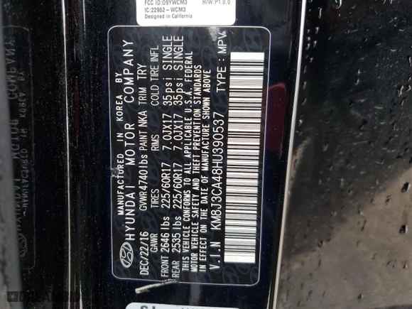 2017 Hyundai Tucson SE with VIN KM8J3CA48HU390537, listed as a Copart auction lot 86890684 with 113,125 mi miles and Salvage Title. Bid and sale history available at carsss.com. Image 15.