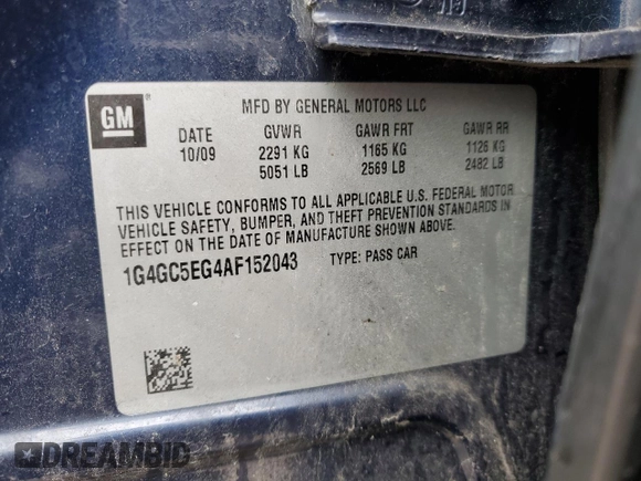 2010 Buick LaCrosse CXL with VIN 1G4GC5EG4AF152043, listed as a Copart auction lot 46757615 with 200,007 mi miles and Salvage Title. Bid and sale history available at carsss.com. Image 12.