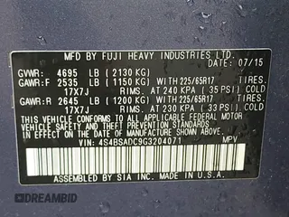 2016 Subaru Outback 2.5i Premium with VIN 4S4BSADC9G3204071, listed as a IAAI auction lot 41803687 with 73,126 mi miles. Bid and sale history available at carsss.com. Image 9.