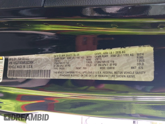 2021 Jeep Gladiator Rubicon с VIN 1C6JJTBG6ML622904, выставлен на аукционе IAAI как лот 42167412 с пробегом 21 889 миль миль и . История ставок и продаж доступна на DreamBid. Изображение 9.