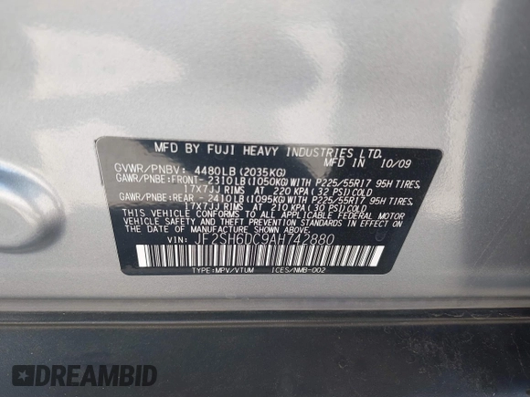 2010 Subaru Forester X Limited with VIN JF2SH6DC9AH742880, listed as a IAAI auction lot 41765277 with 76,488 mi miles and . Bid and sale history available at DreamBid. Image 9.
