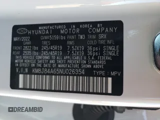 2022 Hyundai NEXO Limited z VIN KM8J84A65NU026354, wystawiony jako Copart lot #63148383 z przebiegiem 14 279 mil mil oraz . Historia ofert i sprzedaży dostępna na DreamBid. Obrazek 13.