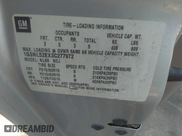 2003 Oldsmobile Alero GL1 with VIN 1G3NL52EX3C277972, listed as a IAAI auction lot 35153780 with Not Provided miles and . Bid and sale history available at DreamBid. Image 9.