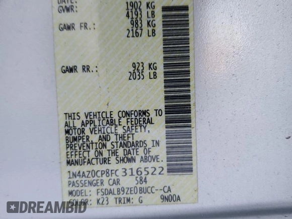 2015 Nissan LEAF SV with VIN 1N4AZ0CP8FC316522, listed as a Copart auction lot 41827135 with 52,635 mi miles and Salvage Title. Bid and sale history available at carsss.com. Image 12.