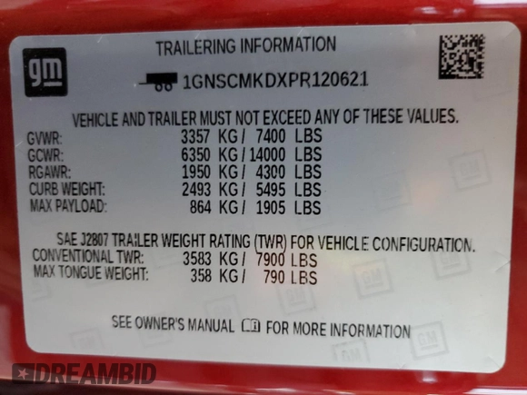 2023 Chevrolet Tahoe LS with VIN 1GNSCMKDXPR120621, listed as a Copart auction lot 75863074 with 28,335 mi miles and Salvage title. Bid and sale history available at DreamBid. Image 13.