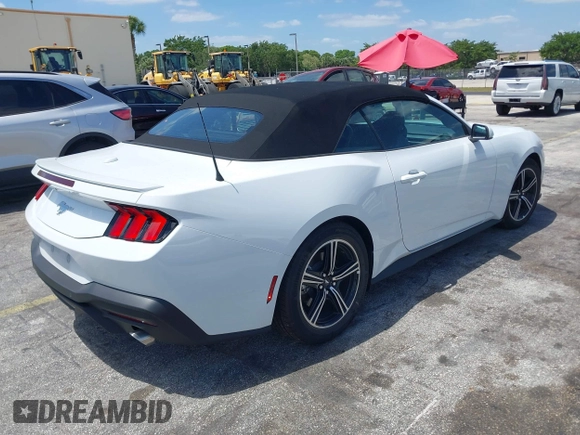2025 Ford Mustang EcoBoost with VIN 1FAGP8UH4S5105984, listed as a IAAI auction lot 42144715 with 3,573 mi miles. Bid and sale history available at carsss.com. Image 4.
