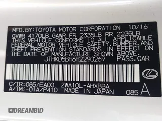 2017 Lexus CT with VIN JTHKD5BH6H2290269, listed as a IAAI auction lot 42083451 with 47,374 mi miles. Bid and sale history available at carsss.com. Image 9.