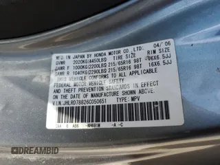 2006 Honda CR-V EX with VIN JHLRD78826C050651, listed as a Copart auction lot 53663705 with 145,694 mi miles and Salvage Title. Bid and sale history available at carsss.com. Image 14.