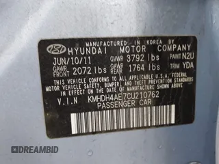 2012 Hyundai Elantra Limited с VIN KMHDH4AE7CU210762, выставлен на аукционе IAAI как лот 41310711 с пробегом 204 550 миль миль и . История ставок и продаж доступна на DreamBid. Изображение 9.