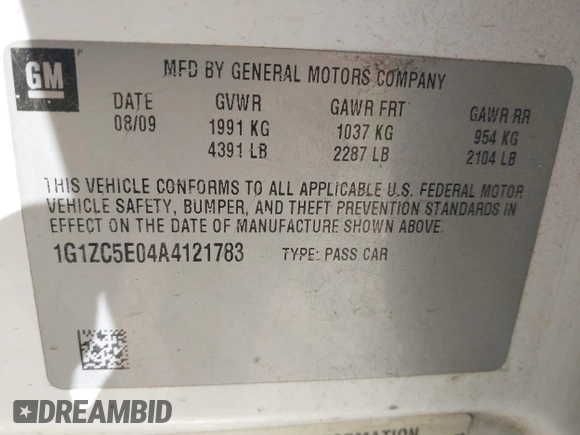 2010 Chevrolet Malibu 1LT with VIN 1G1ZC5E04A4121783, listed as a IAAI auction lot 41697561 with 188,195 mi miles and . Bid and sale history available at DreamBid. Image 9.