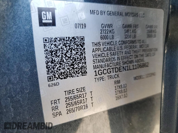 2020 Chevrolet Colorado 4WD Z71 с VIN 1GCGTDEN1L1106862, выставлен на аукционе Copart как лот 61664435 с пробегом 50 990 миль миль и Списание • Salvage title. История ставок и продаж доступна на DreamBid. Изображение 12.