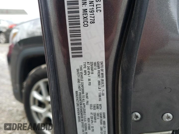 2022 Jeep Compass Latitude Lux with VIN 3C4NJDFB1NT191778, listed as a Copart auction lot 61020475 with 150,559 mi miles and Salvage title. Bid and sale history available at DreamBid. Image 13.