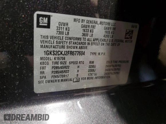 2015 GMC Yukon Denali with VIN 1GKS2CKJ2FR677604, listed as a Copart auction lot 51714505 with 146,648 mi miles and Salvage Title. Bid and sale history available at carsss.com. Image 13.