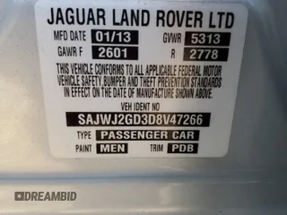 2013 Jaguar XJ Portfolio with VIN SAJWJ2GD3D8V47266, listed as a Copart auction lot 46824695 with 157,151 mi miles and Salvage title. Bid and sale history available at DreamBid. Image 13.