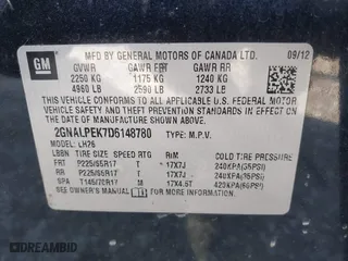 2013 Chevrolet Equinox LT with VIN 2GNALPEK7D6148780, listed as a IAAI auction lot 41396724 with 157,563 mi miles. Bid and sale history available at carsss.com. Image 9.