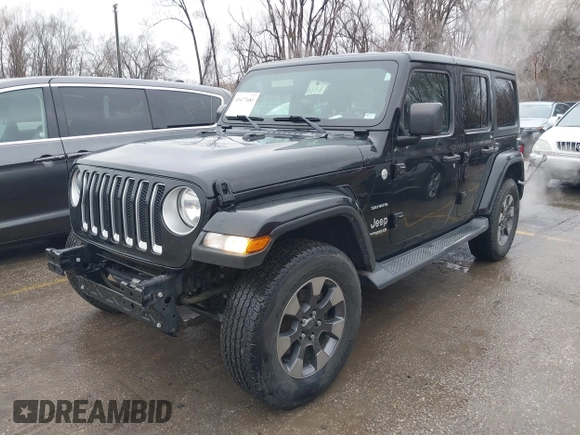 2018 Jeep Wrangler Unlimited Sahara z VIN 1C4HJXEN6JW332956, wystawiony jako IAAI lot #41477681 z przebiegiem 97 446 mil mil oraz . Historia ofert i sprzedaży dostępna na DreamBid. Obrazek 2.
