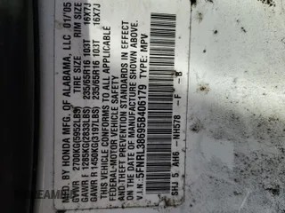2005 Honda Odyssey EX-L with VIN 5FNRL38695B406179, listed as a Copart auction lot 47470555 with 133,448 mi miles and Salvage Title. Bid and sale history available at carsss.com. Image 13.