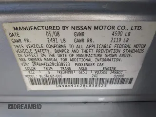 2008 Nissan Maxima SE with VIN 1N4BA41E28C838523, listed as a IAAI auction lot 42433863 with 148,473 mi miles and . Bid and sale history available at DreamBid. Image 9.