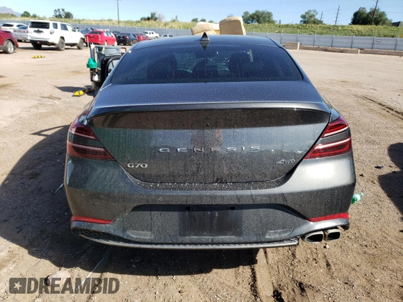 2023 Genesis G70 2.0T with VIN KMTG34TA3PU112975, listed as a Copart auction lot 69425084 with 0 mi miles and Salvage Title. Bid and sale history available at carsss.com. Image 6.