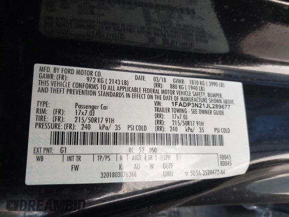 2018 Ford Focus Titanium with VIN 1FADP3N21JL289677, listed as a IAAI auction lot 42183812 with Not provided miles and . Bid and sale history available at DreamBid. Image 9.