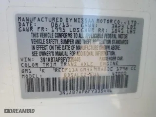 2015 Nissan Sentra S with VIN 3N1AB7AP8FY335446, listed as a Copart auction lot 54152695 with 64,066 mi miles and Salvage Title. Bid and sale history available at carsss.com. Image 12.