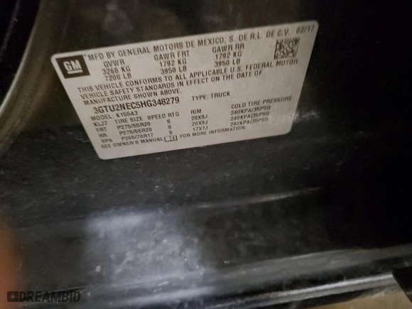 2017 GMC Sierra 1500 SLT with VIN 3GTU2NEC5HG348279, listed as a Copart auction lot 46572835 with 72,964 mi miles and Salvage Title. Bid and sale history available at carsss.com. Image 12.