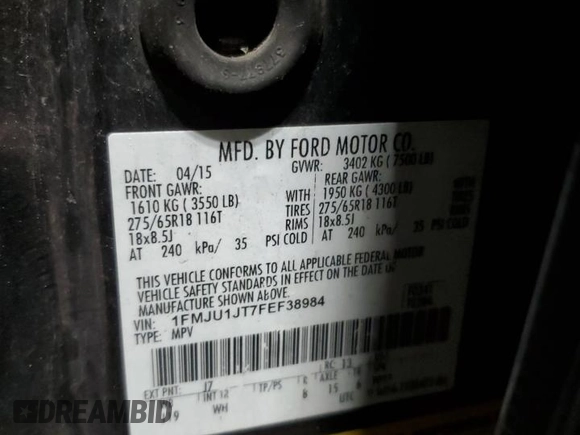 2015 Ford Expedition XLT z VIN 1FMJU1JT7FEF38984, wystawiony jako Copart lot #42081555 z przebiegiem 101 225 mil mil oraz Szkoda całkowita • Salvage title. Historia ofert i sprzedaży dostępna na DreamBid. Obrazek 13.