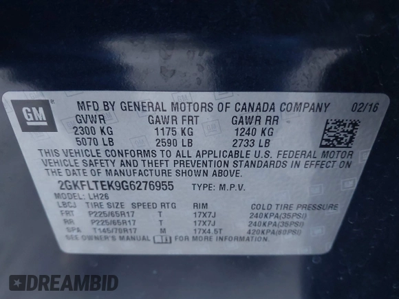 2016 GMC Terrain SLE with VIN 2GKFLTEK9G6276955, listed as a IAAI auction lot 41709497 with 118,569 mi miles. Bid and sale history available at carsss.com. Image 9.