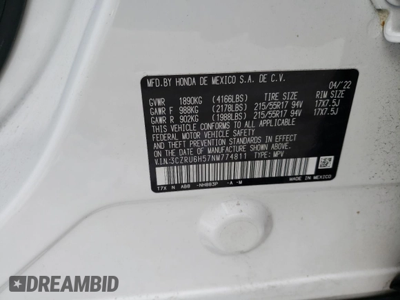 2022 Honda HR-V EX with VIN 3CZRU6H57NM774811, listed as a Copart auction lot 46120225 with 12,321 mi miles and Salvage Title. Bid and sale history available at carsss.com. Image 12.