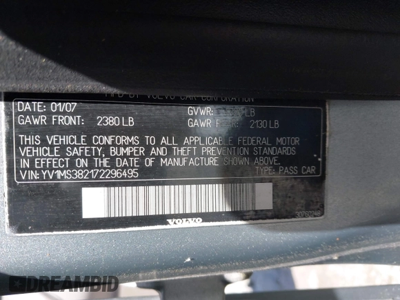 2007 Volvo S40 2.4L z VIN YV1MS382172296495, wystawiony jako IAAI lot #42197332 z przebiegiem 156 627 mil mil oraz . Historia ofert i sprzedaży dostępna na DreamBid. Obrazek 9.