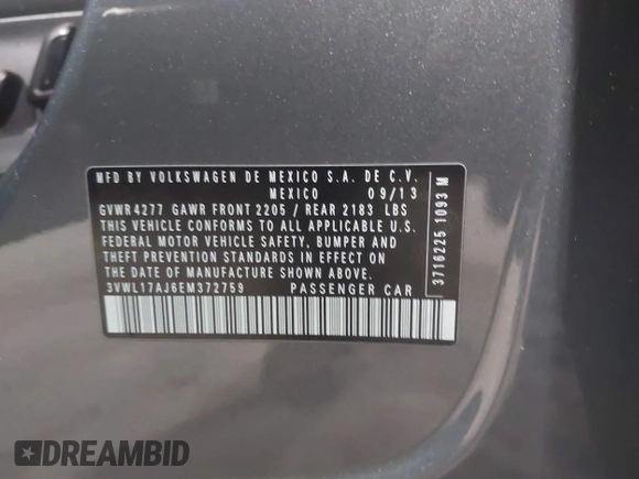 2014 Volkswagen Jetta SEL с VIN 3VWL17AJ6EM372759, выставлен на аукционе IAAI как лот 42305046 с пробегом 99 645 миль миль и . История ставок и продаж доступна на DreamBid. Изображение 9.