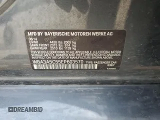 2014 BMW 3 Series 328i with VIN WBA3A5C55EP603570, listed as a Copart auction lot 52092455 with 125,249 mi miles and Salvage Title. Bid and sale history available at DreamBid. Image 14.
