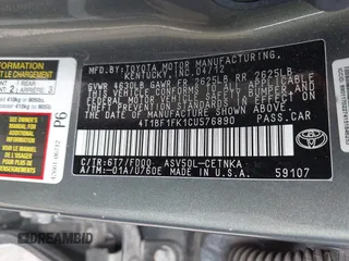 2012 Toyota Camry L with VIN 4T1BF1FK1CU576890, listed as a IAAI auction lot 42063901 with 146,954 mi miles. Bid and sale history available at carsss.com. Image 9.