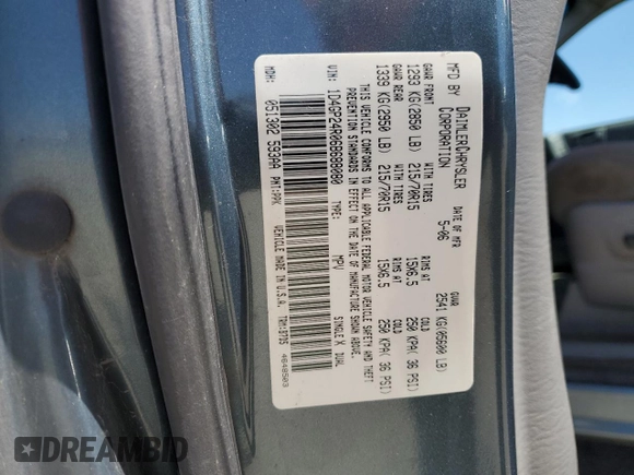 2006 Dodge Grand Caravan SE with VIN 1D4GP24R06B688080, listed as a Copart auction lot 52674335 with 193,521 mi miles and Salvage Title. Bid and sale history available at DreamBid. Image 14.