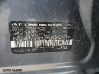 2012 Mitsubishi Outlander SE with VIN JA4AS3AW5CU031691, listed as a Copart auction lot 85782394 with 155,769 mi miles and Clean Title. Bid and sale history available at carsss.com. Image 13.