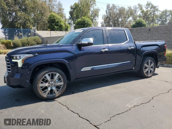 2023 Toyota Tundra Capstone Hybrid with VIN 5TFVC5DBXPX033319, listed as a Copart auction lot 73779344 with 9,723 mi miles and Salvage title. Bid and sale history available at DreamBid. Image 1.