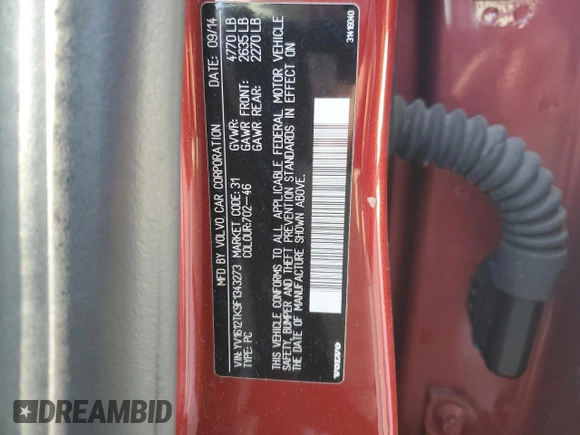 2015 Volvo S60 T5 Premier with VIN YV1612TK9F1343273, listed as a Copart auction lot 54096255 with 109,724 mi miles and Clean title. Bid and sale history available at DreamBid. Image 12.