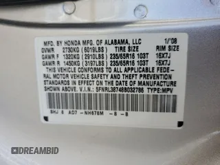 2008 Honda Odyssey EX-L z VIN 5FNRL38748B032786, wystawiony jako Copart lot #57502945 z przebiegiem 184 324 mil mil oraz Szkoda całkowita • Salvage title. Historia ofert i sprzedaży dostępna na DreamBid. Obrazek 14.
