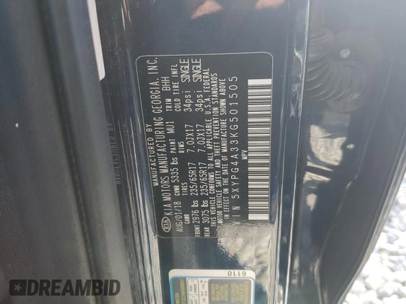 2019 Kia Sorento LX with VIN 5XYPG4A33KG501505, listed as a Copart auction lot 49812925 with 75,718 mi miles and Salvage Title. Bid and sale history available at DreamBid. Image 15.