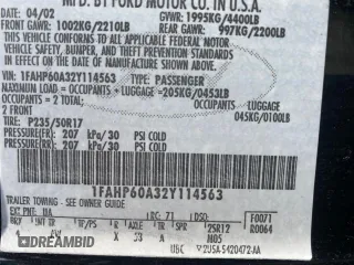 2002 Ford Thunderbird Hardtop Premium с VIN 1FAHP60A32Y114563, выставлен на аукционе Copart как лот 61160805 с пробегом 147 234 миль миль и Чистый • Clean title. История ставок и продаж доступна на DreamBid. Изображение 10.