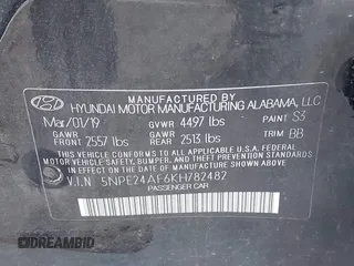 2019 Hyundai Sonata SE with VIN 5NPE24AF6KH782482, listed as a IAAI auction lot 41994023 with 107,610 mi miles and . Bid and sale history available at carsss.com. Image 9.