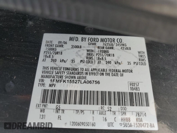2007 Ford Expedition EL XLT with VIN 1FMFK15527LA06756, listed as a Copart auction lot 81134164 with 201,146 mi miles and Salvage Title. Bid and sale history available at carsss.com. Image 15.