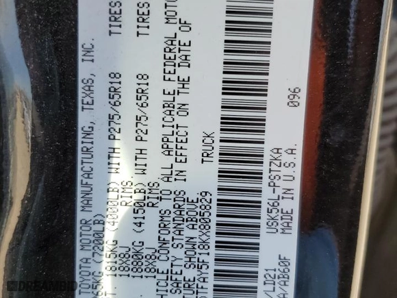 2019 Toyota Tundra 4WD SR5 with VIN 5TFAY5F18KX805829, listed as a Copart auction lot 48970115 with 84,982 mi miles and Salvage Title. Bid and sale history available at carsss.com. Image 12.