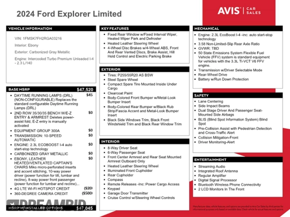 2024 Ford Explorer Limited with VIN 1FMSK7FH2RGA03216, listed as a Copart auction lot 76345874 with 16,162 mi miles and Clean Title. Bid and sale history available at carsss.com. Image 13.