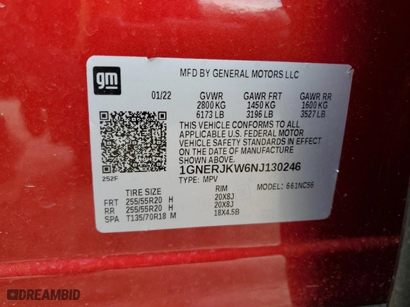 2022 Chevrolet Traverse RS with VIN 1GNERJKW6NJ130246, listed as a Copart auction lot 45039085 with 53,215 mi miles and Salvage Title. Bid and sale history available at carsss.com. Image 15.