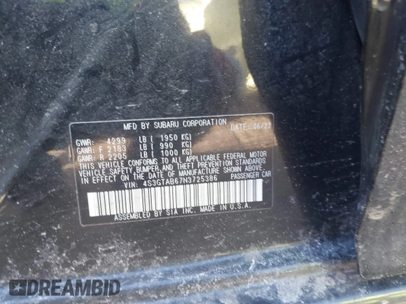 2022 Subaru Impreza z VIN 4S3GTAB67N3725386, wystawiony jako IAAI lot #41687838 z przebiegiem 46 436 mil mil oraz . Historia ofert i sprzedaży dostępna na DreamBid. Obrazek 9.