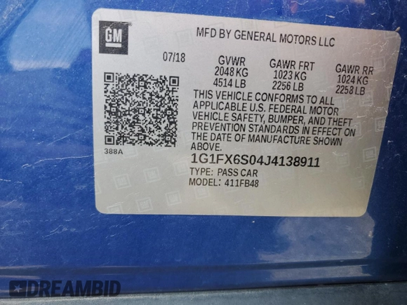 2018 Chevrolet Bolt EV Premier with VIN 1G1FX6S04J4138911, listed as a Copart auction lot 53292175 with 53,729 mi miles and Salvage title. Bid and sale history available at DreamBid. Image 12.