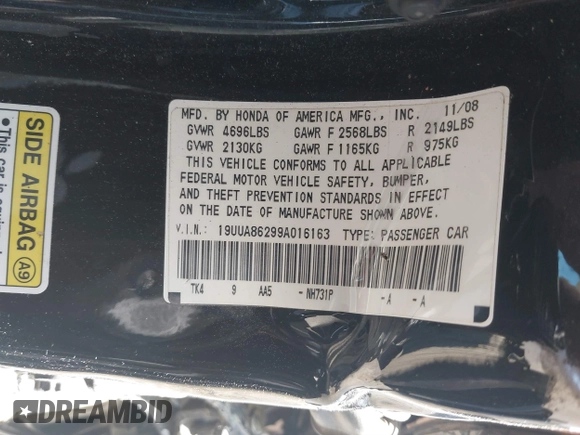 2009 Acura TL z VIN 19UUA86299A016163, wystawiony jako IAAI lot #41833116 z przebiegiem 193 064 mil mil oraz . Historia ofert i sprzedaży dostępna na DreamBid. Obrazek 9.