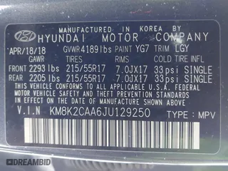 2018 Hyundai Kona SEL with VIN KM8K2CAA6JU129250, listed as a IAAI auction lot 41589904 with 77,786 mi miles. Bid and sale history available at carsss.com. Image 9.