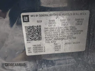 2019 Chevrolet Trax LS with VIN 3GNCJNSB4KL270755, listed as a IAAI auction lot 41738365 with 90,750 mi miles and . Bid and sale history available at DreamBid. Image 9.